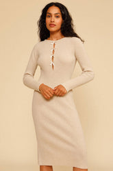 Robe pull mi-longue vintage à manches longues et découpes - Beige